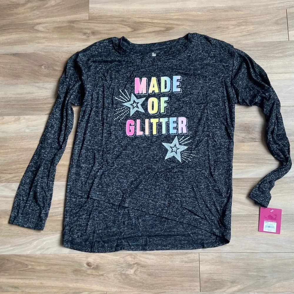 SO top Made of glitter cozy graphic long sleeve shirt casual XXL girls